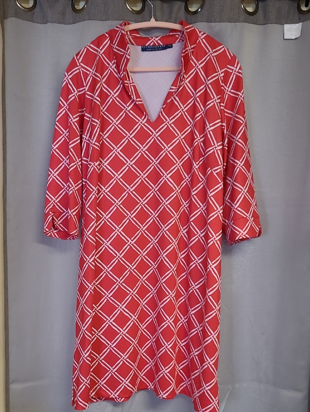 Katherine Way Red and White Geometric Print Dress